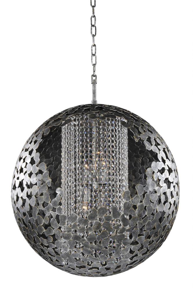 KAL 306950AF Belladonna Antique Silver Leaf 6Lt Chandelier 26