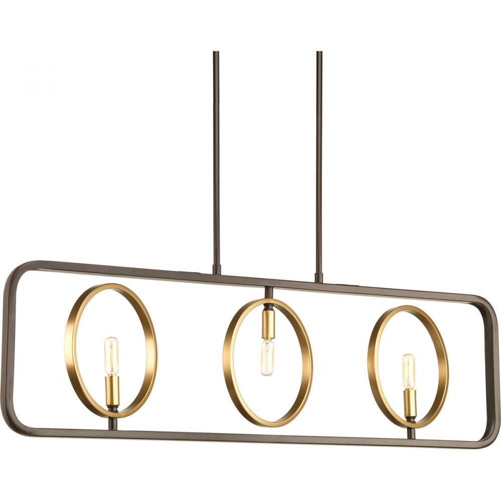 PRO P400039-020 3X60C Swing Antique Bronze & Natural Brass Linear Chandelier