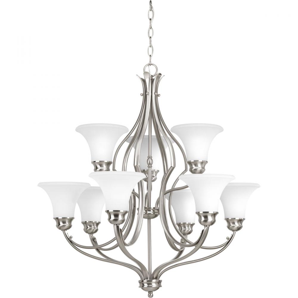 PRO P4037-09 9X100M Brushed Nickel Parchment Glass Applause Chandelier