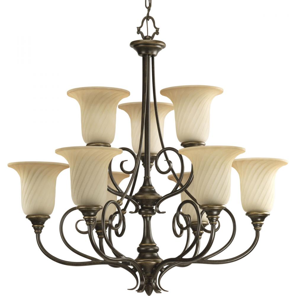PRO P4288-77 9X100M Forged Bronze Frosted Caramel Swirl Glass Chandelier