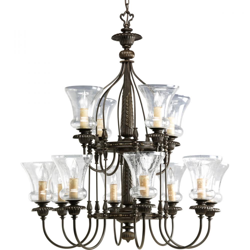 PRO P4411-77 12X60C Fiorentino Forged Bronze Chandelier with Clear Seeded Glass