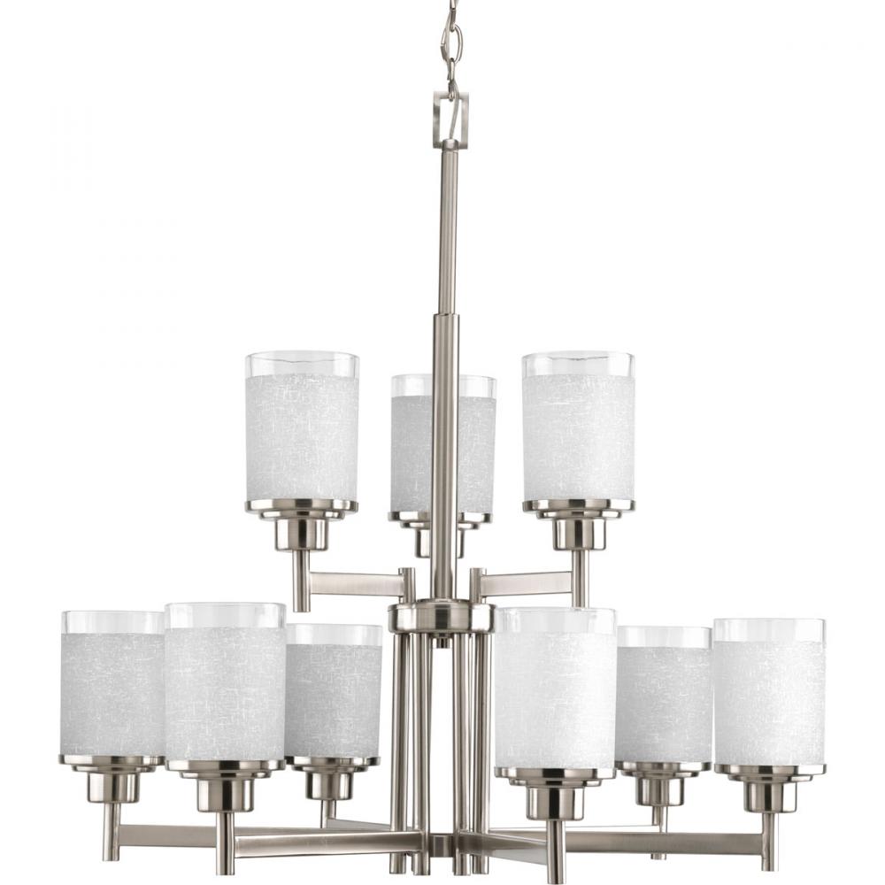 PRO P4626-09 9X100M Alexa Brushed Nickel White Linen Glass Chandelier