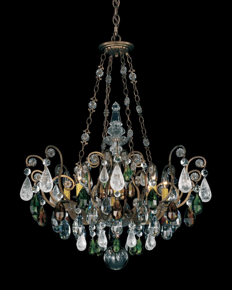 SCH 3587-23OS Renaissance Rock Crystal 8 Light 110V Chandelier in Etruscan Gold with Olivine And Smoke Topaz Clear 8X60B10