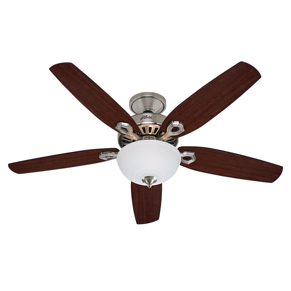 Hun 53090 Builder Deluxe 52 Brushed Nickel Ceiling Fan With Light