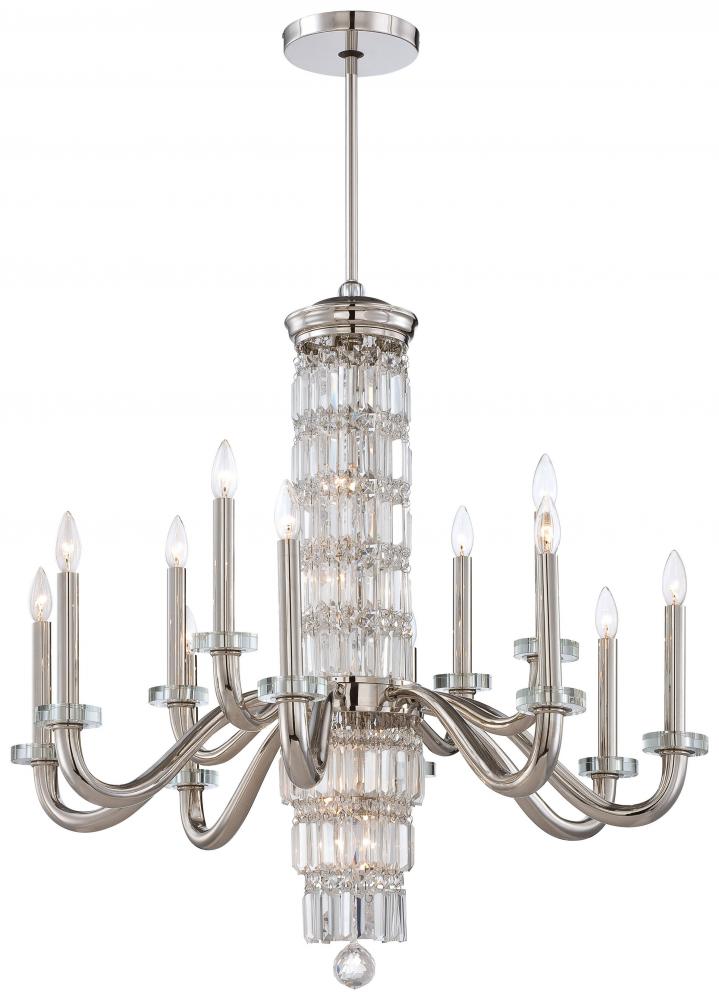MLF N6285-613 Eighteen Light Polished Nickel Clear Crystal Accents Glass Up Chandelier 18X60B10.5, Candelabra