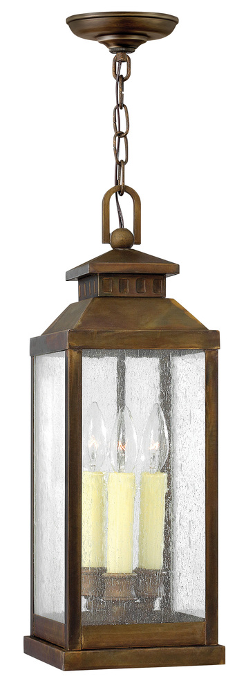 HIN 1182PW Three Light Clear Seedy Glass Hanging Lantern 3X60Candelabra
