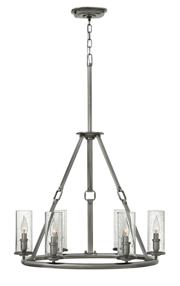 HIN 4786PL Dakota 6Lt Polished Antique Nickel Chandelier 26.5