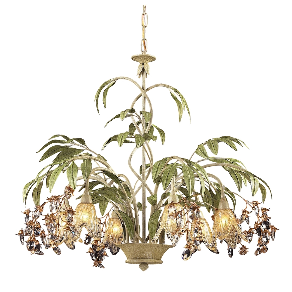 ELK 86053 Six Light Seashell Amber Glass Down Chandelier 6X40G9