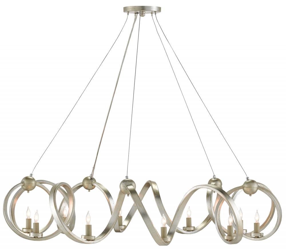 CRR 9000-0059 Ringmaster 10Lt Contemporary Silver Leaf Chandelier 46rd x 16h Adjustable from 21 to 132h 60W Candelabra lamp not included NEWSTOCK JUL 2018