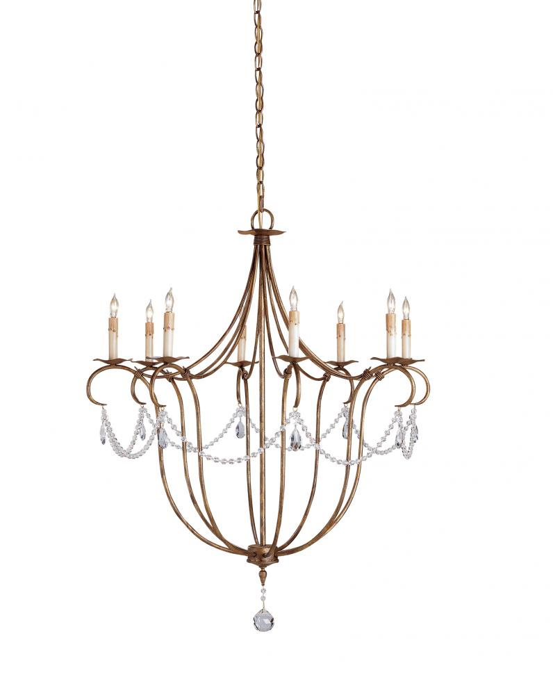 CRR 9881 Crystal Light Chandelier, Large Currey In A Hurry 8Lt Rhine Gold 31rd x 36h 60W Candelabra lamp not included